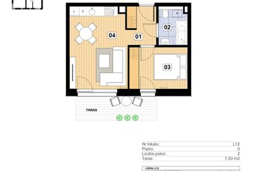 Rzut - Mieszkanie na sprzedaż 2 pokoje o powierzchni 34,8 m² - numer L-12 w Mickiewicza 21 Residence