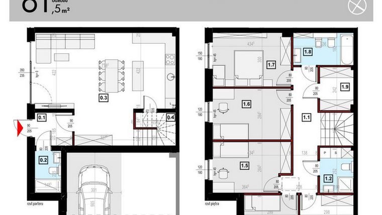 Rzut - Mieszkanie na sprzedaż 5 pokoi o powierzchni 145,39 m² - numer L8/1 w Osiedle Malarska etap VII