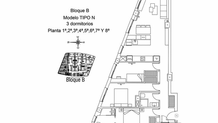 Rzut - Mieszkanie na sprzedaż 3 pokoje o powierzchni 114,94 m² - numer 49N w Apartamenty w La Manga SP-45213