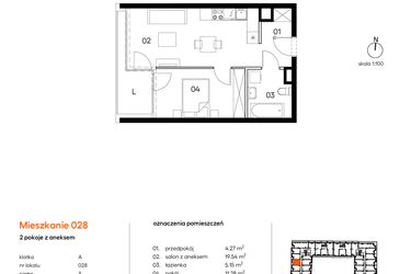 Rzut - Mieszkanie na sprzedaż 2 pokoje o powierzchni 40,24 m² - numer A.A028 w Miasto Polskich Mistrzów Olimpijskich II
