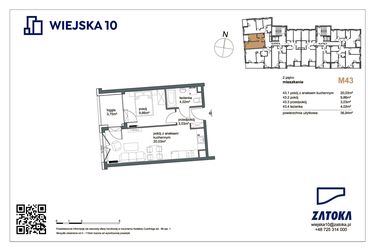 Rzut - Mieszkanie na sprzedaż 2 pokoje o powierzchni 36,94 m² - numer M43 w Wiejska 10