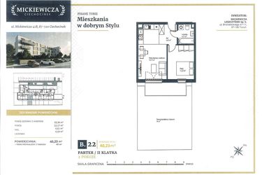Rzut - Mieszkanie na sprzedaż 2 pokoje o powierzchni 40,23 m² - numer B22 w Mickiewicza