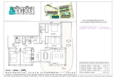 Rzut - Mieszkanie na sprzedaż 4 pokoje o powierzchni 147 m² - numer 2.1 w Flamenca Sun - Playa Flamenca