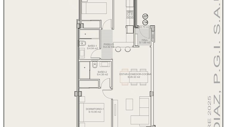 Rzut - Mieszkanie na sprzedaż 2 pokoje o powierzchni 63,7 m² - numer G1.7 w Residencial La Isla III