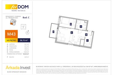 Rzut - Mieszkanie na sprzedaż 2 pokoje o powierzchni 35,28 m² - numer M43_F.c w Osiedle forDOM – etap C
