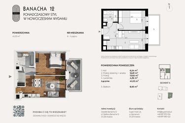 Rzut - Mieszkanie na sprzedaż 2 pokoje o powierzchni 41,03 m² - numer 6 w Banacha 12