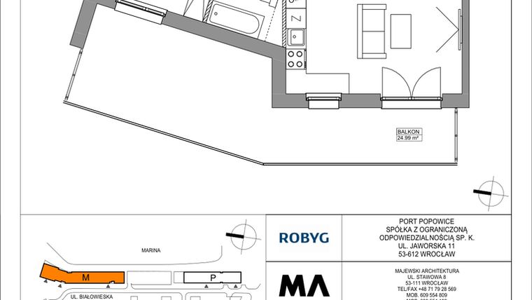 Rzut - Mieszkanie na sprzedaż 2 pokoje o powierzchni 49,24 m² - numer PPO/M/B/1/8 w Port Popowice bud. M i P