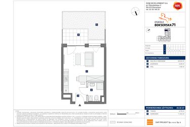 Rzut - Mieszkanie na sprzedaż 1 pokój o powierzchni 25,32 m² - numer D2 w Osiedle Bokserska 71 Etap 2 Faza 3