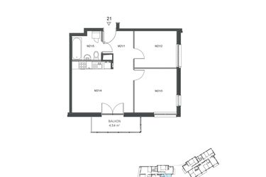 Rzut - Mieszkanie na sprzedaż 3 pokoje o powierzchni 50,1 m² - numer 21 w Wzgórze Krzemionki II