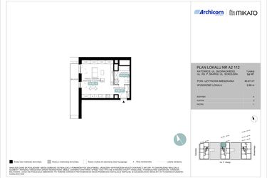Rzut - Mieszkanie na sprzedaż 1 pokój o powierzchni 40,99 m² - numer A2 112 w Mikato