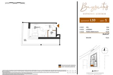 Rzut - Mieszkanie na sprzedaż 1 pokój o powierzchni 24,22 m² - numer AP.1.10 w Baysuites