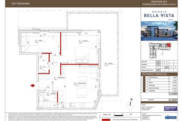 Rzut - Mieszkanie na sprzedaż 3 pokoje o powierzchni 61,52 m² - numer 1.9 w Bella Vista Etap IV