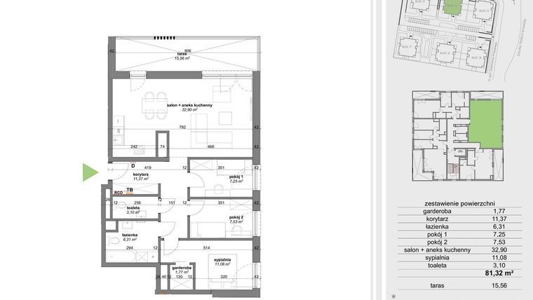 Rzut - Mieszkanie na sprzedaż 4 pokoje o powierzchni 81,3 m² - numer C.7.3 w Park Przy Stawach