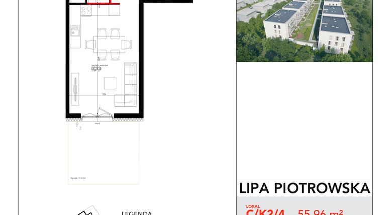 Rzut - Mieszkanie na sprzedaż 3 pokoje o powierzchni 55,96 m² - numer C/2/4 w Lipa Piotrowska