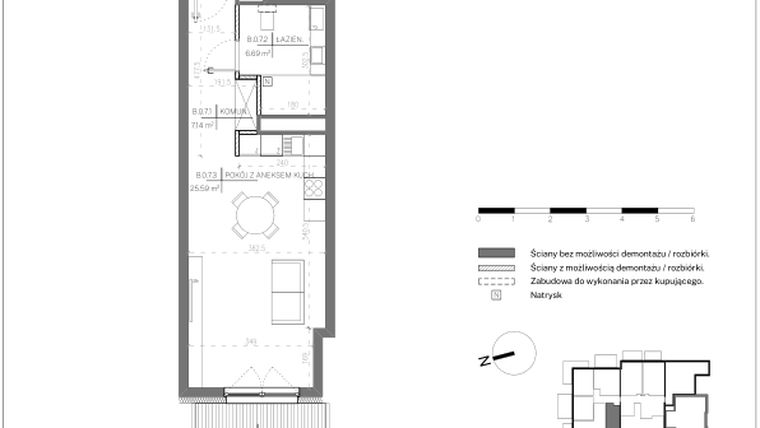 Rzut - Mieszkanie na sprzedaż 1 pokój o powierzchni 39,48 m² - numer B.0.7 w Polanka 21