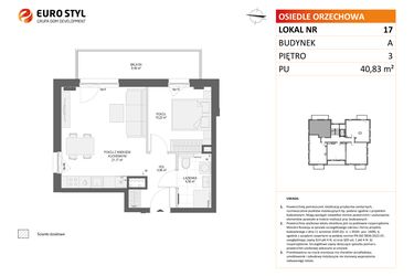 Rzut - Mieszkanie na sprzedaż 2 pokoje o powierzchni 40,83 m² - numer A17 w Osiedle Orzechowa
