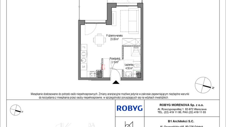 Rzut - Mieszkanie na sprzedaż 1 pokój o powierzchni 30,78 m² - numer A.0M04 w Leszczyńskich 2