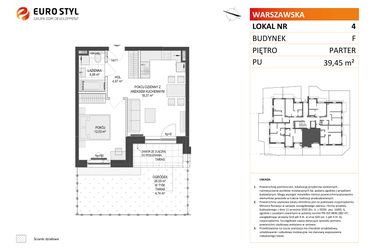 Rzut - Mieszkanie na sprzedaż 2 pokoje o powierzchni 39,45 m² - numer F.4 w Osiedle Warszawska