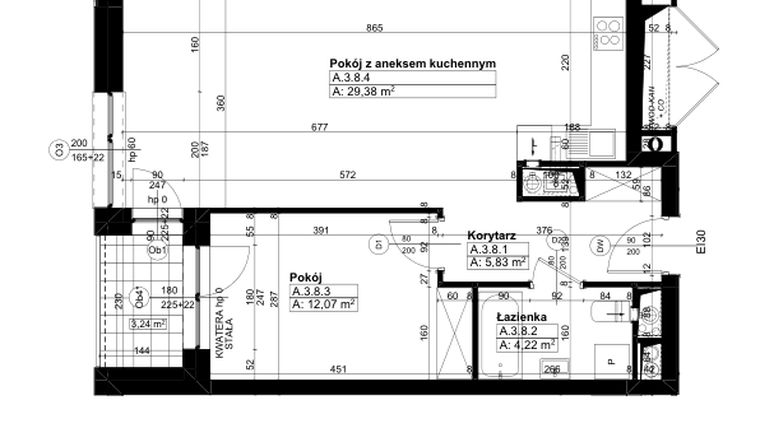Rzut - Mieszkanie na sprzedaż 2 pokoje o powierzchni 51,5 m² - numer A/3/8 w Świerzawska 13