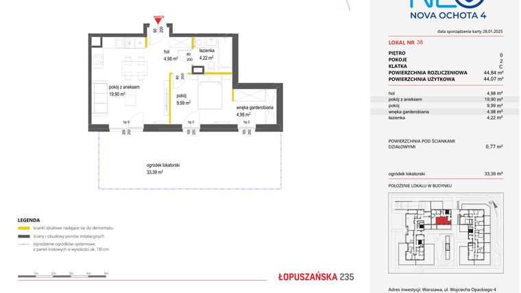 Rzut - Mieszkanie na sprzedaż 2 pokoje o powierzchni 44,84 m² - numer 38 w Neo Nova Ochota 4