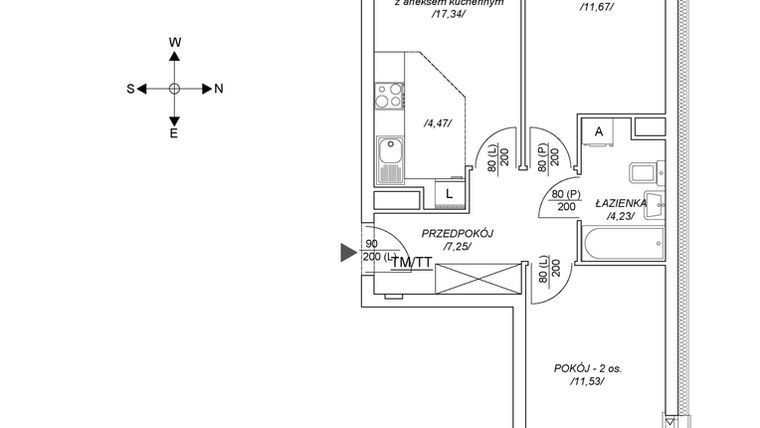 Rzut - Mieszkanie na sprzedaż 3 pokoje o powierzchni 52,02 m² - numer M13 w Osiedle Mała Dziesiąta etap II