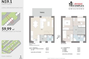 Rzut - Dom na sprzedaż 4 pokoje o powierzchni 59,99 m² - numer N19.1 w Osiedle Gwiazdowo etap 12