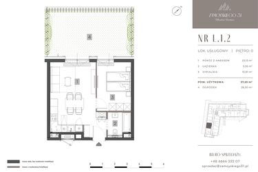 Rzut - Mieszkanie na sprzedaż 2 pokoje o powierzchni 37,3 m² - numer L.1.2 w Zamoyskiego 31