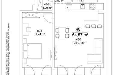 Rzut - Mieszkanie na sprzedaż 2 pokoje o powierzchni 64,57 m² - numer 46 w Osiedle Teatralne 19 - apartamenty inwestycyjne