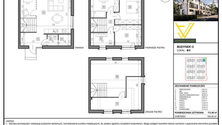 Rzut - Mieszkanie na sprzedaż 5 pokoi o powierzchni 111,4 m² - numer O1 w Juranda Village etap II