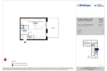 Rzut - Mieszkanie na sprzedaż 1 pokój o powierzchni 38,78 m² - numer D2.6 w Bulwar Północny