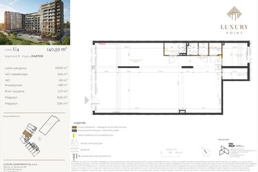 Rzut - Lokal użytkowy na sprzedaż 1 pokój o powierzchni 140,59 m² - numer LU4 w LUXURY POINT