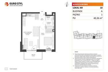 Rzut - Mieszkanie na sprzedaż 2 pokoje o powierzchni 40,36 m² - numer A10 w Osiedle Warszawska etap IV