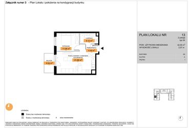 Rzut - Mieszkanie na sprzedaż 2 pokoje o powierzchni 42,55 m² - numer 13 w Zenit V