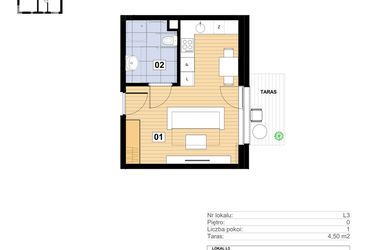 Rzut - Mieszkanie na sprzedaż 1 pokój o powierzchni 27,56 m² - numer L-3 w Mickiewicza 21 Residence