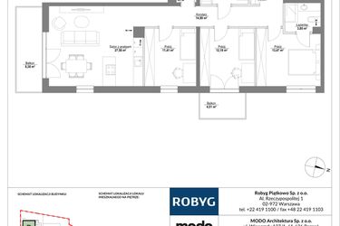 Rzut - Mieszkanie na sprzedaż 4 pokoje o powierzchni 91,41 m² - numer 3M01 w Piątkowo Residence
