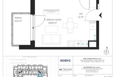 Rzut - Mieszkanie na sprzedaż 1 pokój o powierzchni 34,97 m² - numer J.2M30 w Nadmotławie Apartments etap J