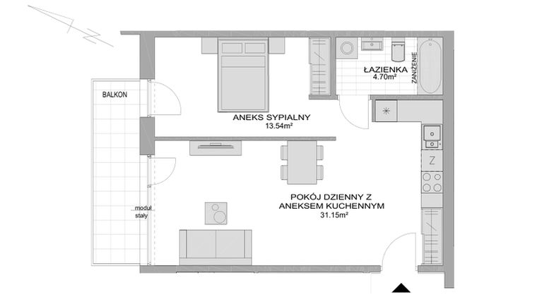 Rzut - Mieszkanie na sprzedaż 1 pokój o powierzchni 50,51 m² - numer CP/R7/39 w Centralpark