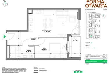 Rzut - Mieszkanie na sprzedaż 2 pokoje o powierzchni 47,92 m² - numer B2-15 w Forma Otwarta etap II