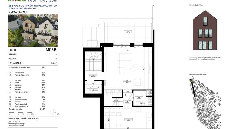 Rzut - Mieszkanie na sprzedaż 4 pokoje o powierzchni 89,07 m² - numer 3.B w Osiedle Koninko