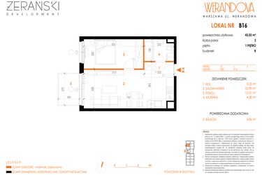 Rzut - Mieszkanie na sprzedaż 2 pokoje o powierzchni 43,02 m² - numer B16 w Werandowa