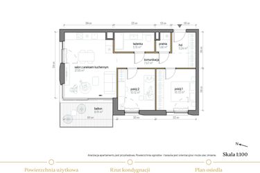 Rzut - Mieszkanie na sprzedaż 3 pokoje o powierzchni 60,15 m² - numer B/1/1 w Kopernika 71