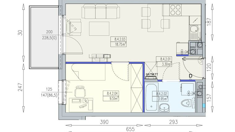 Rzut - Mieszkanie na sprzedaż 2 pokoje o powierzchni 35,51 m² - numer K2 8/4/2/2a w Południk 17 - budynek K2