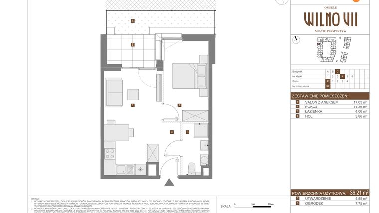 Rzut - Mieszkanie na sprzedaż 2 pokoje o powierzchni 36,21 m² - numer C.97 w Osiedle Wilno VII etap 3
