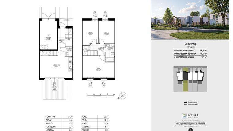 Rzut - Dom na sprzedaż 4 pokoje o powierzchni 106,46 m² - numer I.F4.B.61 w Port Drzewny