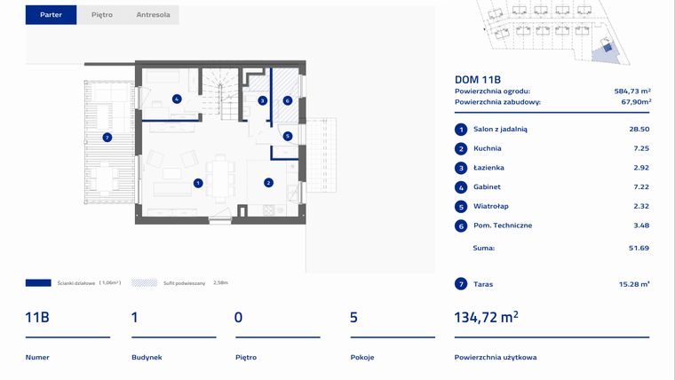 Rzut - Dom na sprzedaż 5 pokoi o powierzchni 134,72 m² - numer 11B w Osiedle Stasinek