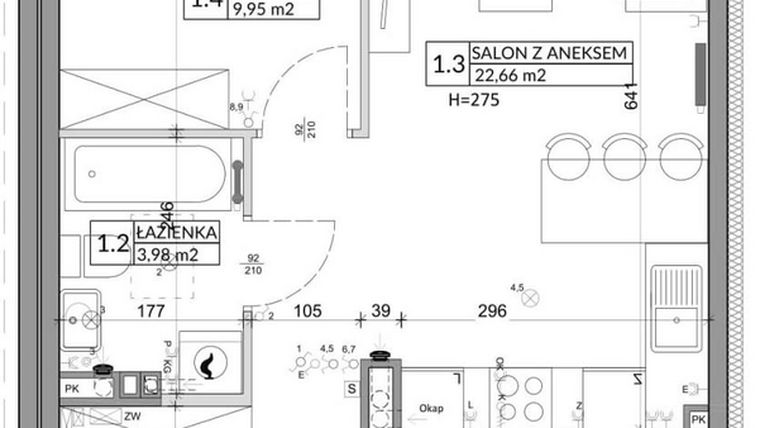 Rzut - Mieszkanie na sprzedaż 3 pokoje o powierzchni 56,89 m² - numer 68B w Osiedle Młodych etap X