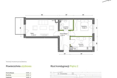 Rzut - Mieszkanie na sprzedaż 2 pokoje o powierzchni 48,34 m² - numer D2/E/06 w Orawska Vita