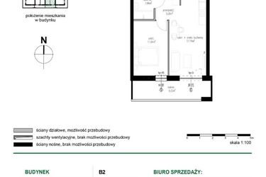 Rzut - Mieszkanie na sprzedaż 2 pokoje o powierzchni 38,32 m² - numer M20 w Wędrowna II