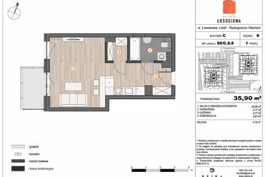 Rzut - Mieszkanie na sprzedaż 1 pokój o powierzchni 35,9 m² - numer 85 - C8.6 w Osiedle Łososiowa