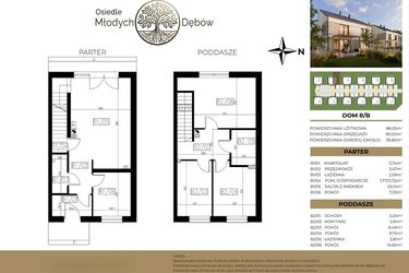 Rzut - Dom na sprzedaż 4 pokoje o powierzchni 90 m² - numer 8B w Osiedle Młodych Dębów